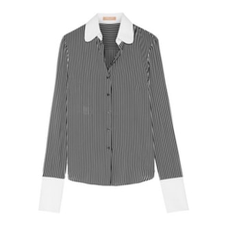 Poplin-Trimmed Striped Silk Crepe de Chine Shirt