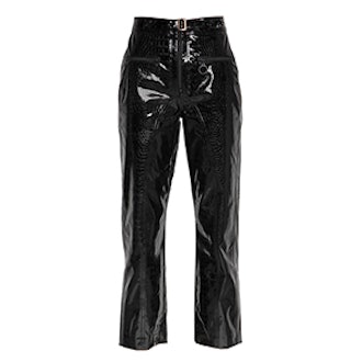 Zip Front Faux Patent Leather Pants