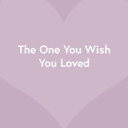 "The One You Wish You Loved" text sign on a purple heart-shaped background