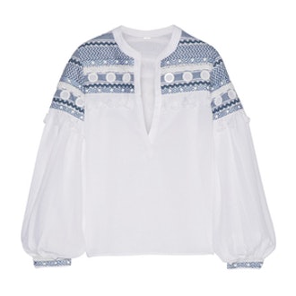 Embellished Embroidered Cotton-Gauze Top