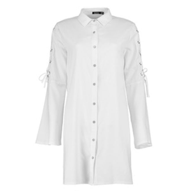 Raelyn Crepe Lace Up Sleeve Shirt Dress