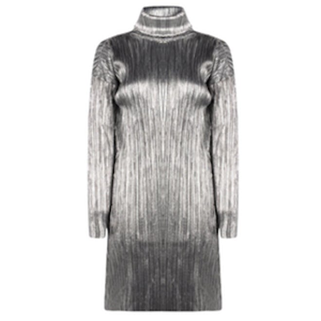 Allie Pleated High Neck Metallic Shift Dress