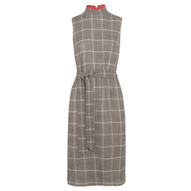 Belted Prince Of Wales Checked Wool-Blend Dress