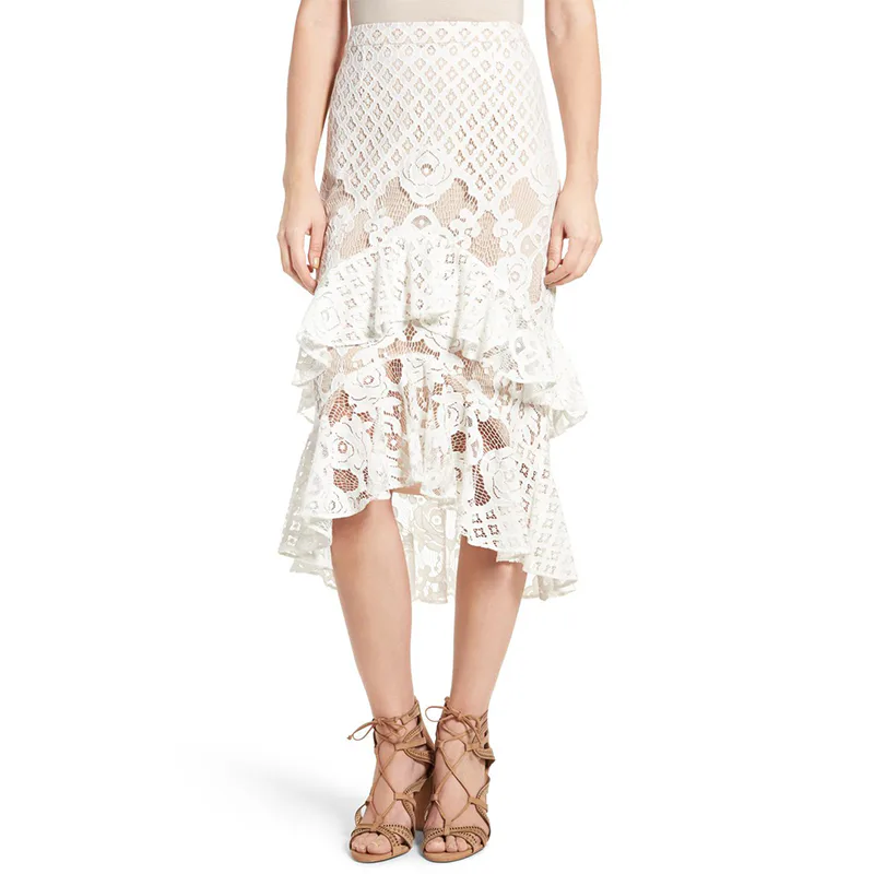 Lace & Velvet Layered Tiered Midi Skirt with Bows - Listicle - Final Sale