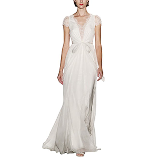 Lainee Silk Chiffon & Lace Cap Sleeve Gown