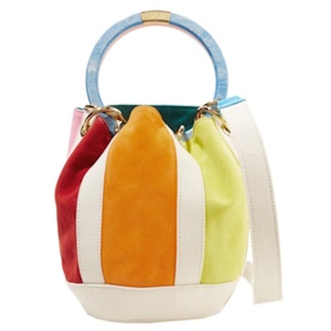 Olivia Small Paneled Suede And Linen Tote