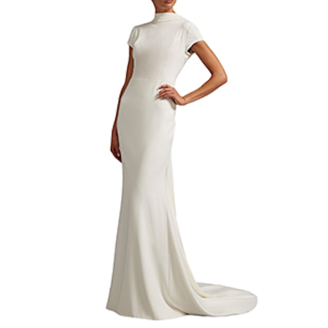 High Neck Cap Sleeve Gown With Open Back