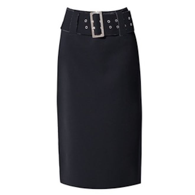 Black Fringed Seam Midi Skirt With Belt