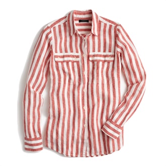 Button-Up Shirt In Striped Linen