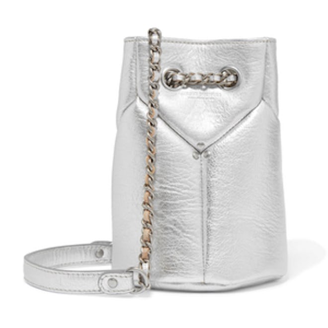 Popeye Mini Metallic Textured-Leather Bucket Bag