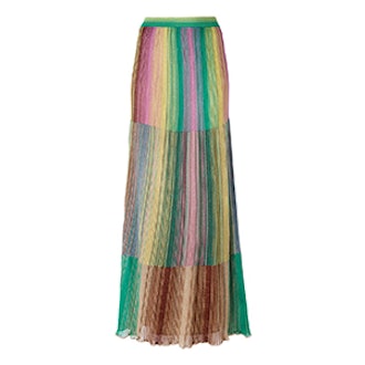 Long Metallic Knit Stripe Skirt