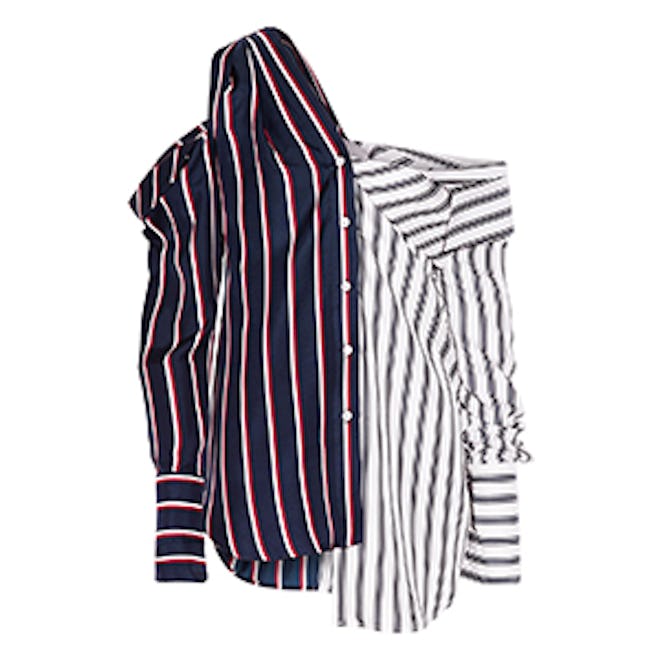 Cold-Shoulder Striped Silk-Satin Shirt