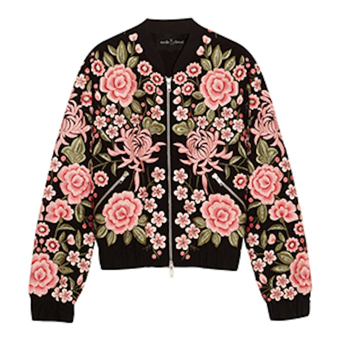 Embroidered Embellished Crepe Bomber Jacket