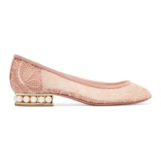 Casati Faux Pearl-Embellished Lace Ballet Flats