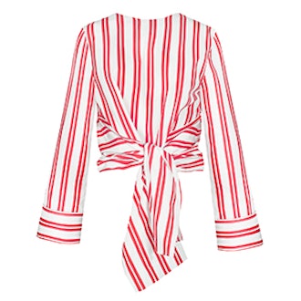 Red Stripe Front Tie Shirt