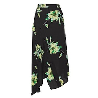 Asymmetric Floral-Print Silk-Crepe Wrap Skirt
