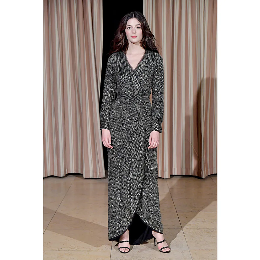 rachel zoe long sleeve dress Rachel Zoe's Gold Embellished Long Sleeve Gown