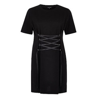 Black Corset Front Oversized T-Shirt Dress