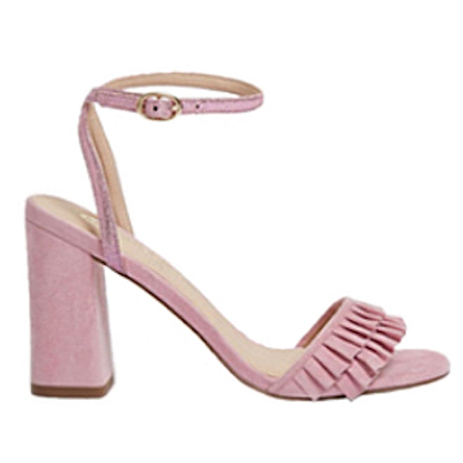 Pink Frill Strap Block Heel Sandals