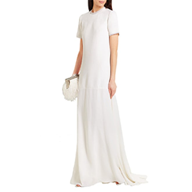 Organza-Trimmed Wool-Crepe Gown