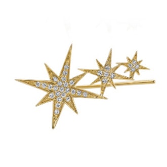 Gold & Pave Diamond Triple Starburst Ear Wire