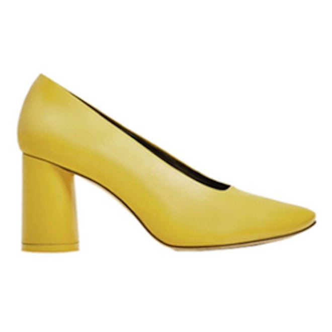 Yellow Leather Mid Heel Shoes