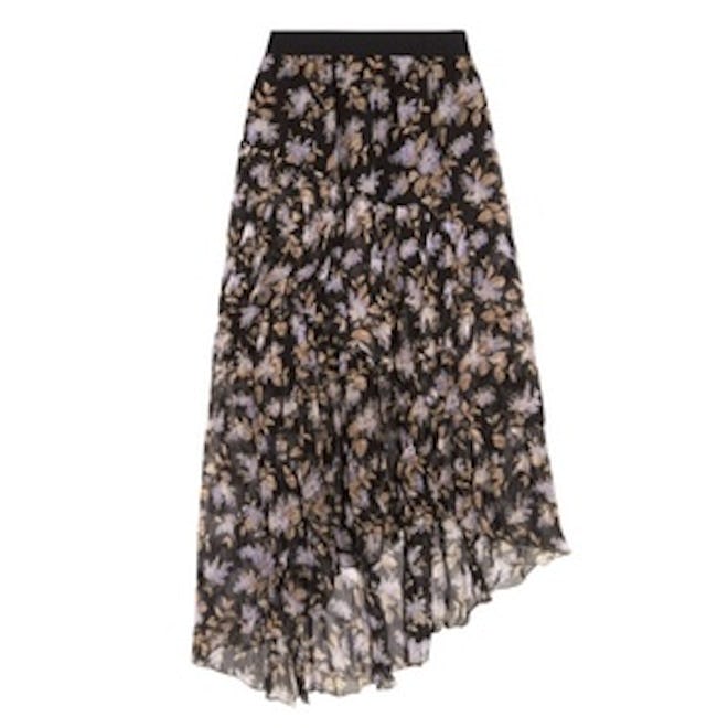 Asymmetric Tiered Printed Crinkled Silk-Chiffon Skirt