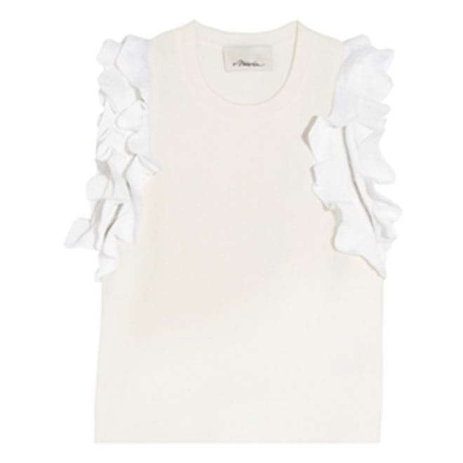 Zip-Detailed Ruffled Stretch-Cotton Top