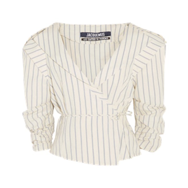 Striped Cotton And Linen-Blend Wrap Jacket