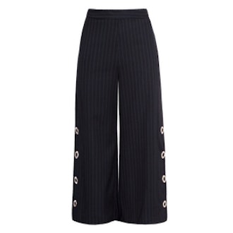 Snap Button Pin Stripe High Waisted Pants