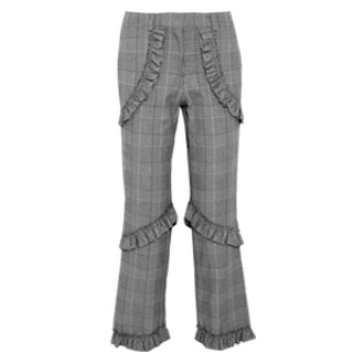 Ruffled Prince Of Wales Checked Cotton-Blend Straight-Leg Pants