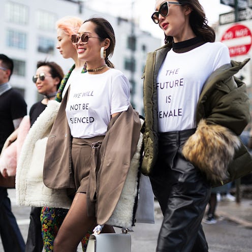 A group of women marching during Women's Day