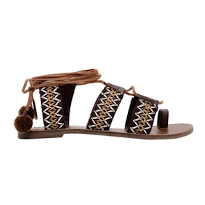 Pom-Pom Lace-Up Sandals