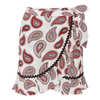 Ruffle-Trimmed Printed Silk-Georgette Mini Wrap Skirt