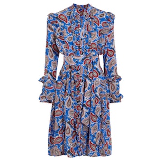 Jaeger Ruffled Paisley-Print Silk Dress