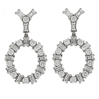 18K White Gold Earrings With Round and Baguette White Diamonds