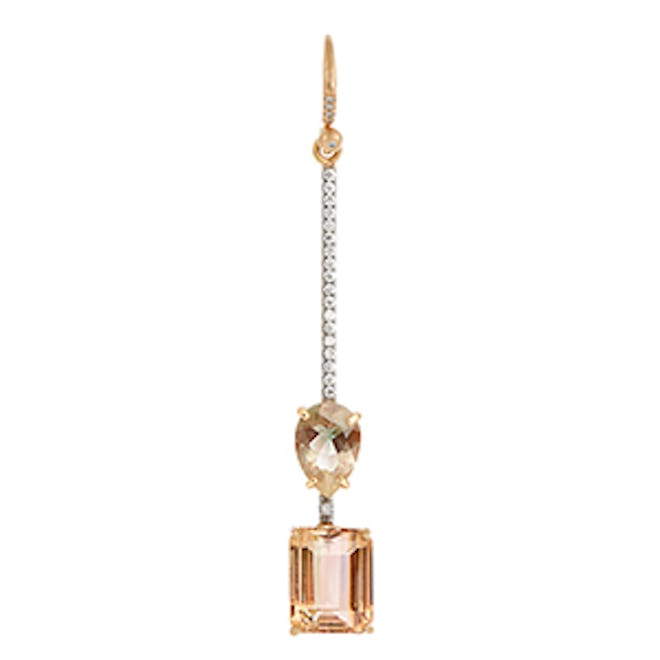 Diamond, Sunstone, Tourmaline & Gold Earring