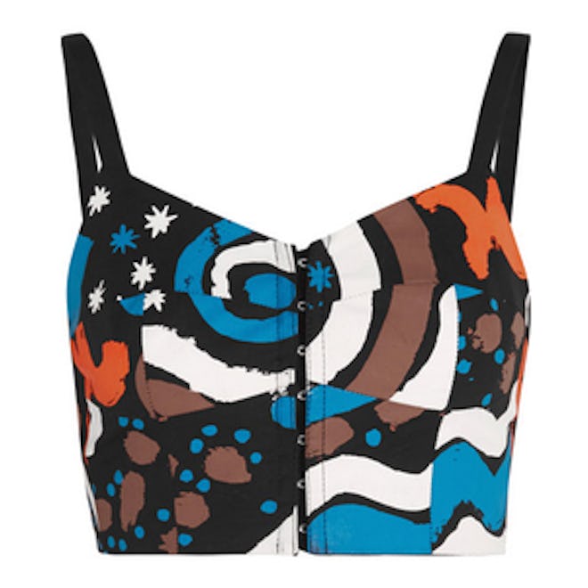 Printed Cotton-Blend Bustier Top