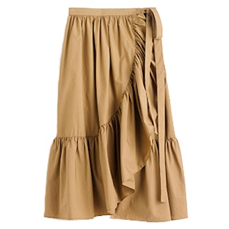 Ruffle Wrap Skirt In Cotton Poplin