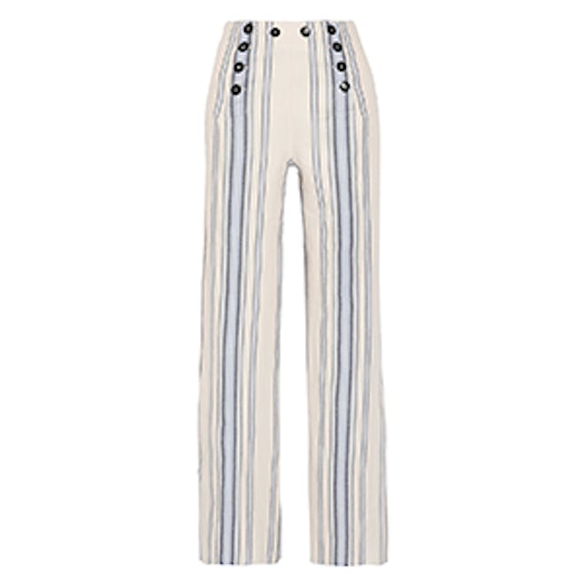 Halima Striped Cotton And Linen-Blend Wide-Leg Pants