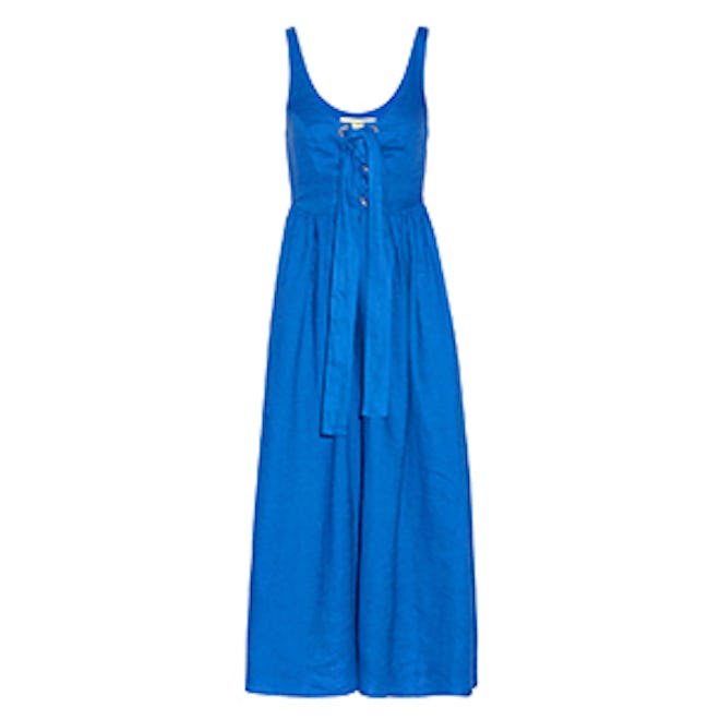 Lace-Up Organic Linen Midi Dress