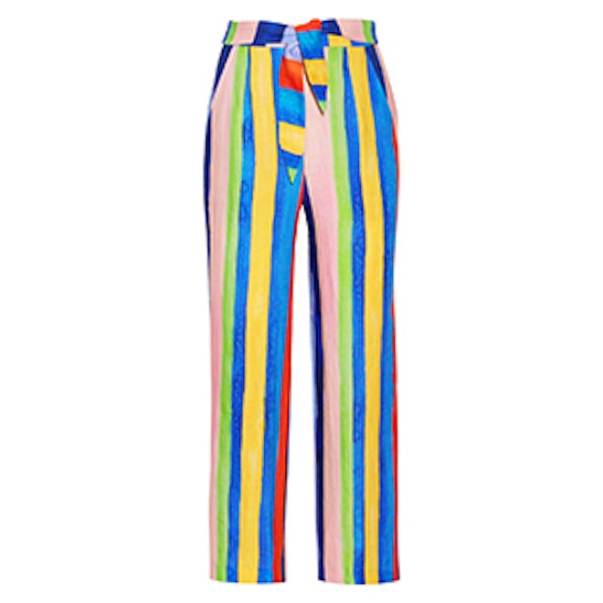 Striped Organic Linen Wide-Leg Pants