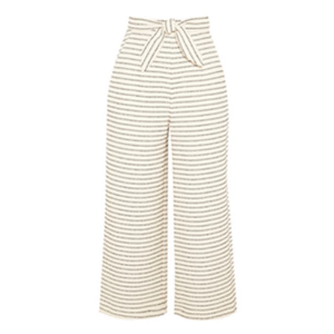 Cropped Striped Basketweave Cotton-Blend Wide-Leg Pants