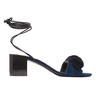Riza Leather-Trimmed Appliquéd Suede Sandals