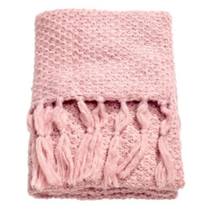 Moss-Knit Throw in Light Pink