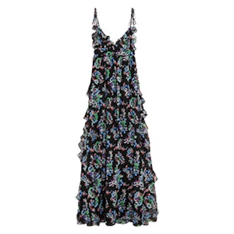 Ruffled Floral-Print Silk-Chiffon Maxi Dress