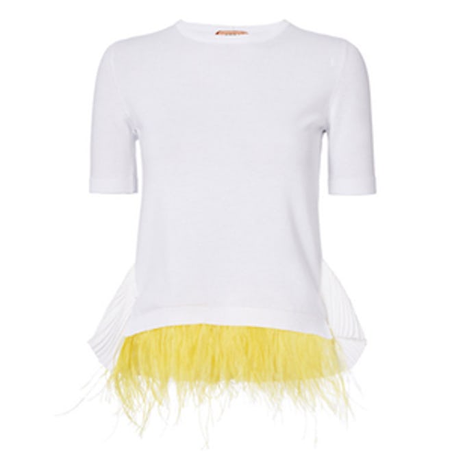 Feather Detail White Knit Top