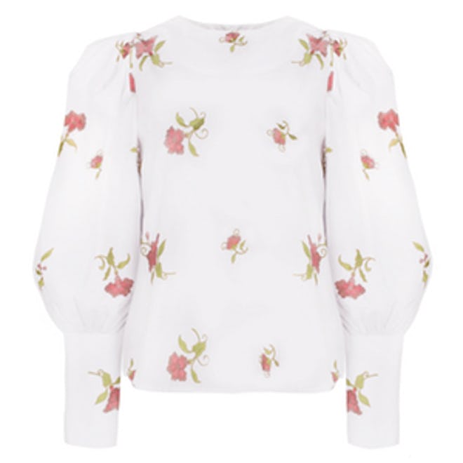 Floral Embroidered Puffy Sleeve Shirt