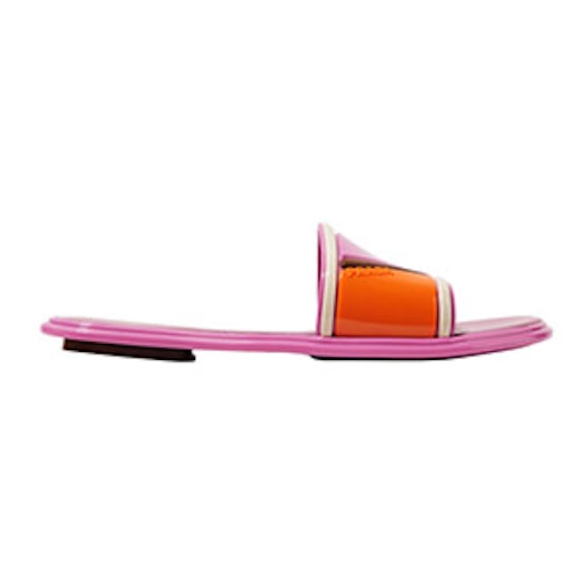 Color-Block Rubber And Leather Slides