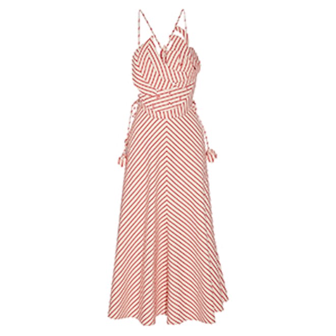 Tutti Frutti Appliquéd Striped Linen And Cotton-Blend Maxi Dress